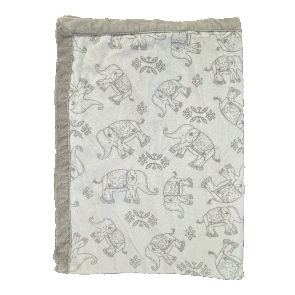 Levtex Baby Blanket Elephants Print Gray White 2016 Soft 30x40
